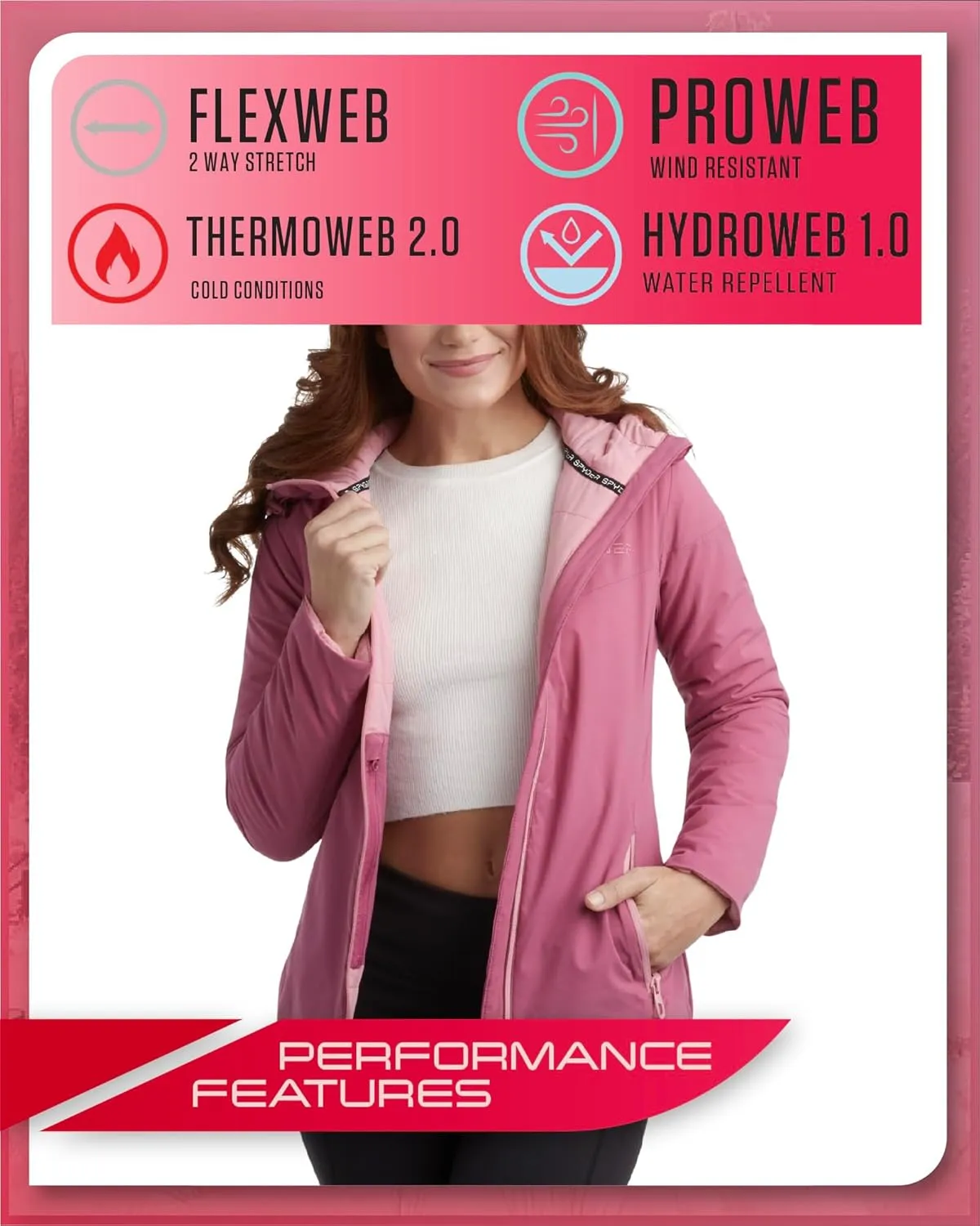 Spyder Women's Performance Windbreaker Jacket - Insulated Lightweight Full Zip Wind and Water-Resistant Hooded Jacket (S-XL)