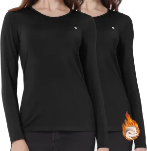 SSLR 2 Pack Women's Thermal Tops, Thermal Underwear for Women Long Sleeve Tee Shirts Basic Layering V Neck Fleece