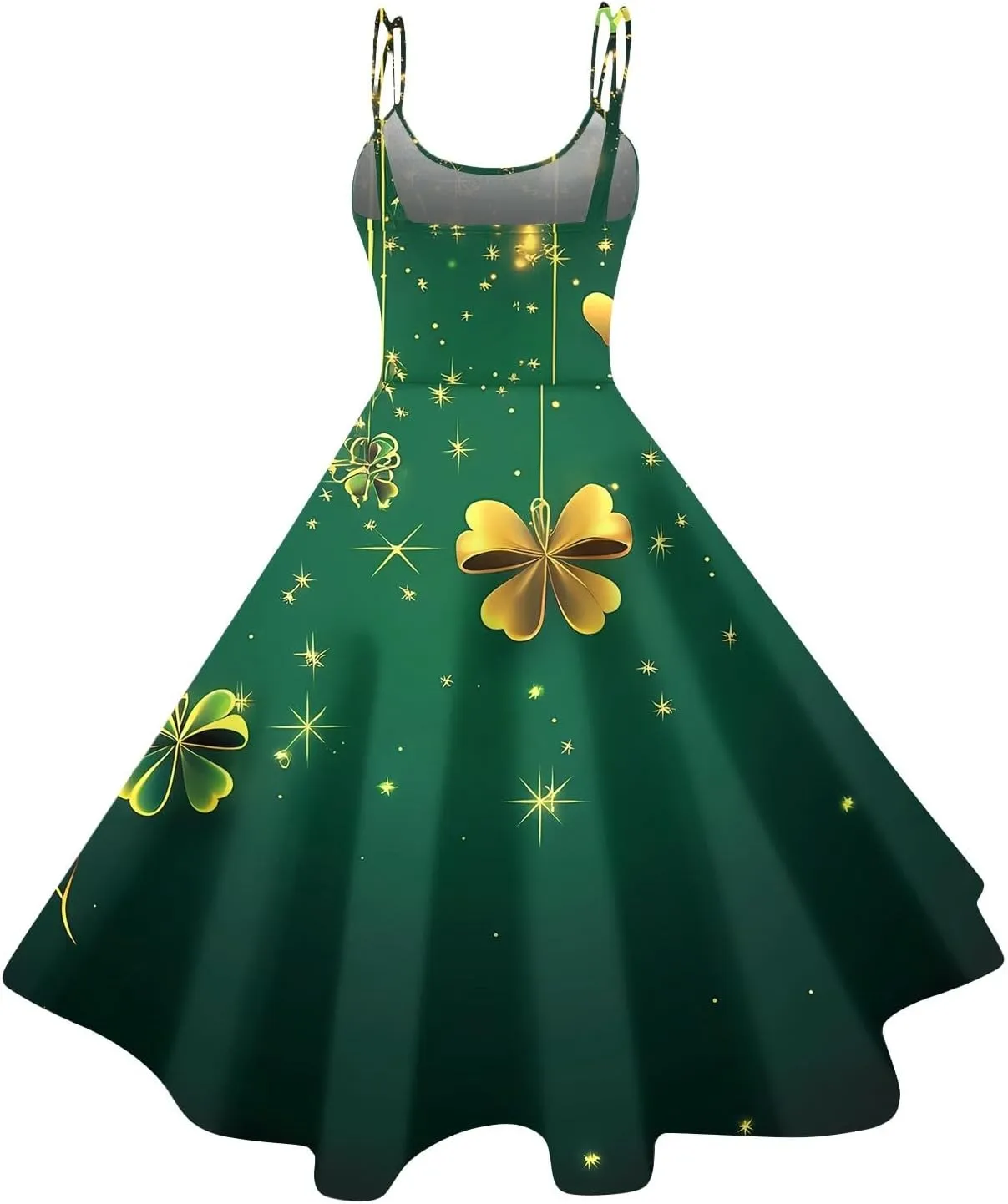 St Patricks Day Dresses for Women Casual Off Shoulder Vintage Sleeveless Midi A-Line Swing Shamrock Print Dresses
