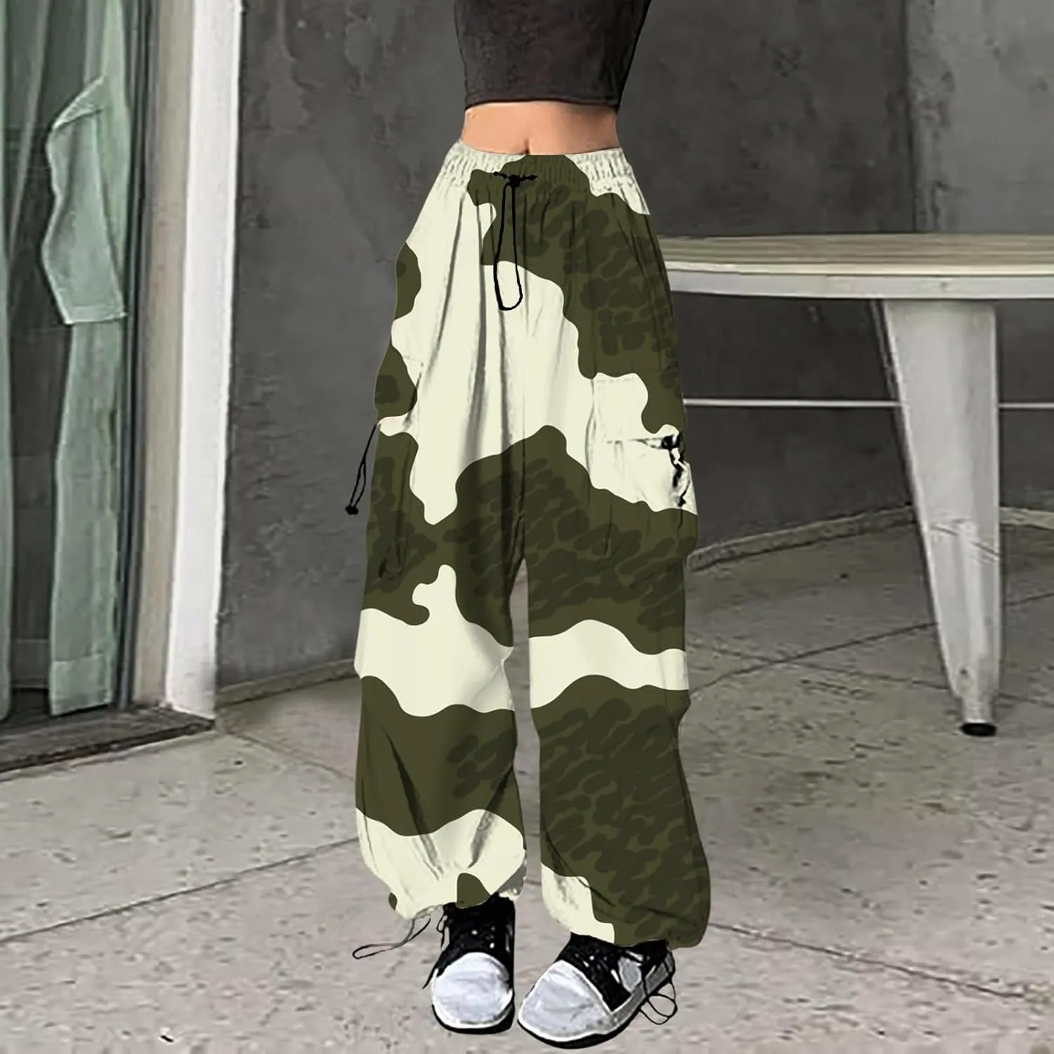 Straight Leg Pants Winter Bright Beach Palazzo with Pockets Barrel Pants Elastic Waist