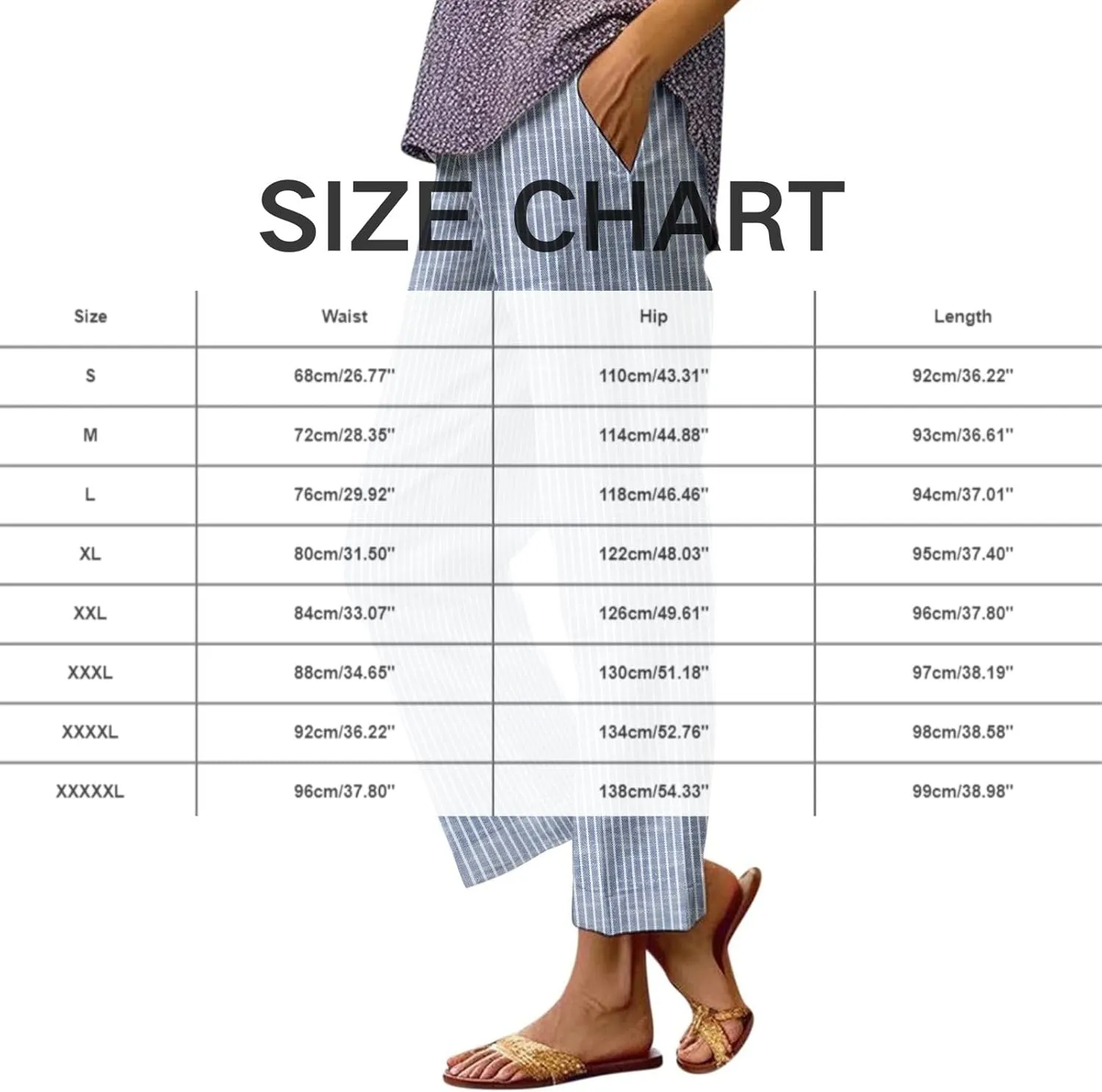 Striped Linen Pants for Women Plus Size Elastic Waist Straight Leg Cropped Trousers Summer Casual Beach Vacation Clothes