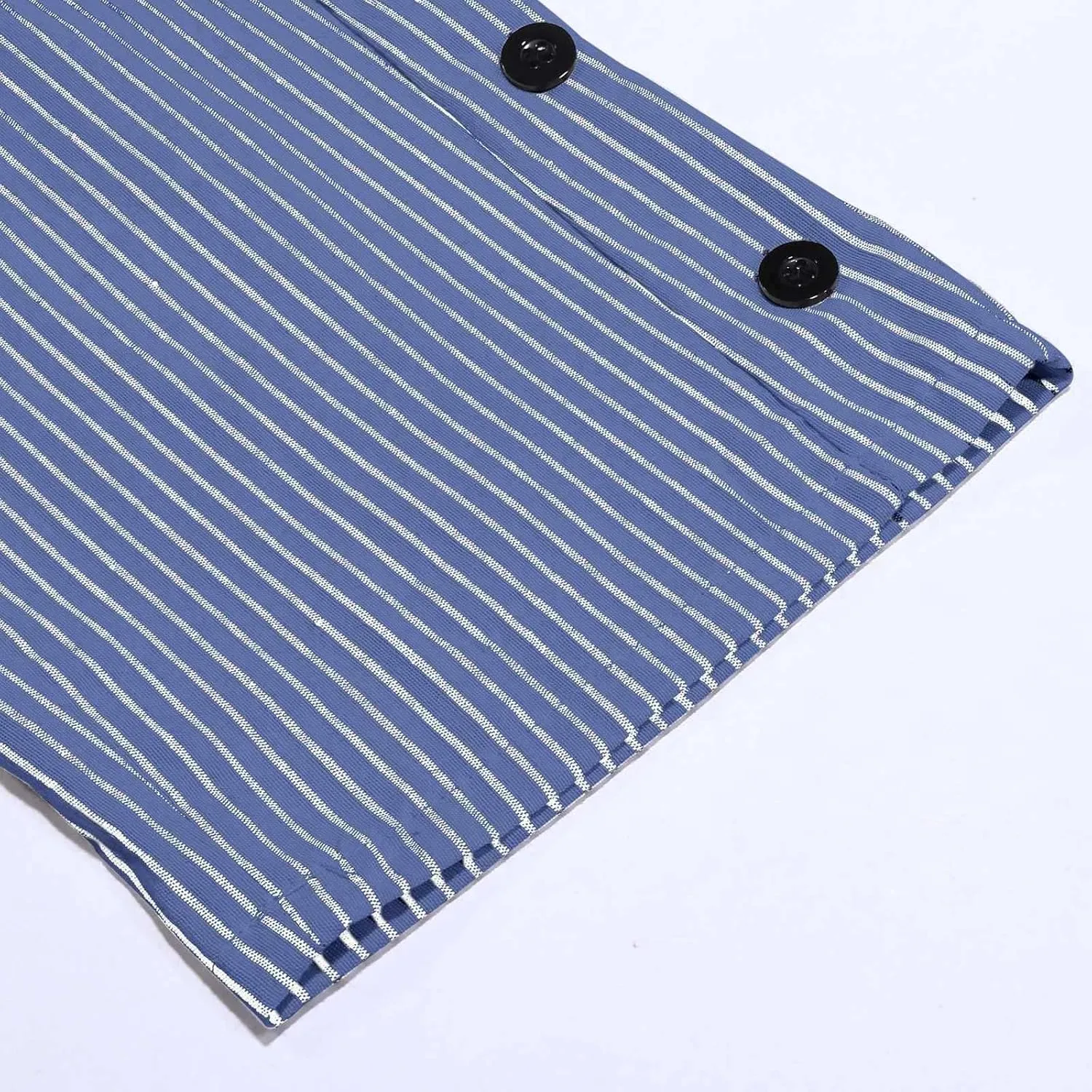 Striped Linen Pants Women Casual Capri Pants Loose Spring Summer Lightweight Drawstring Side Button Pants with Pockets
