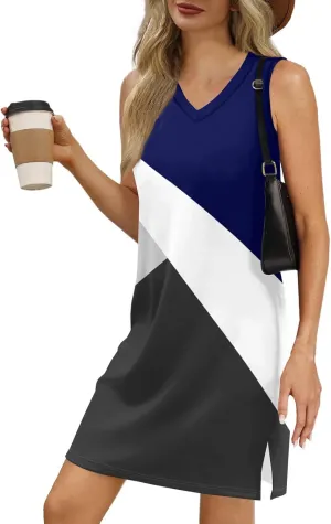 Summer Dresses for Women 2025 Casual Beach Tank Dress Sleeveless T Shirt Dresses Loose Floral Sundresses with Split