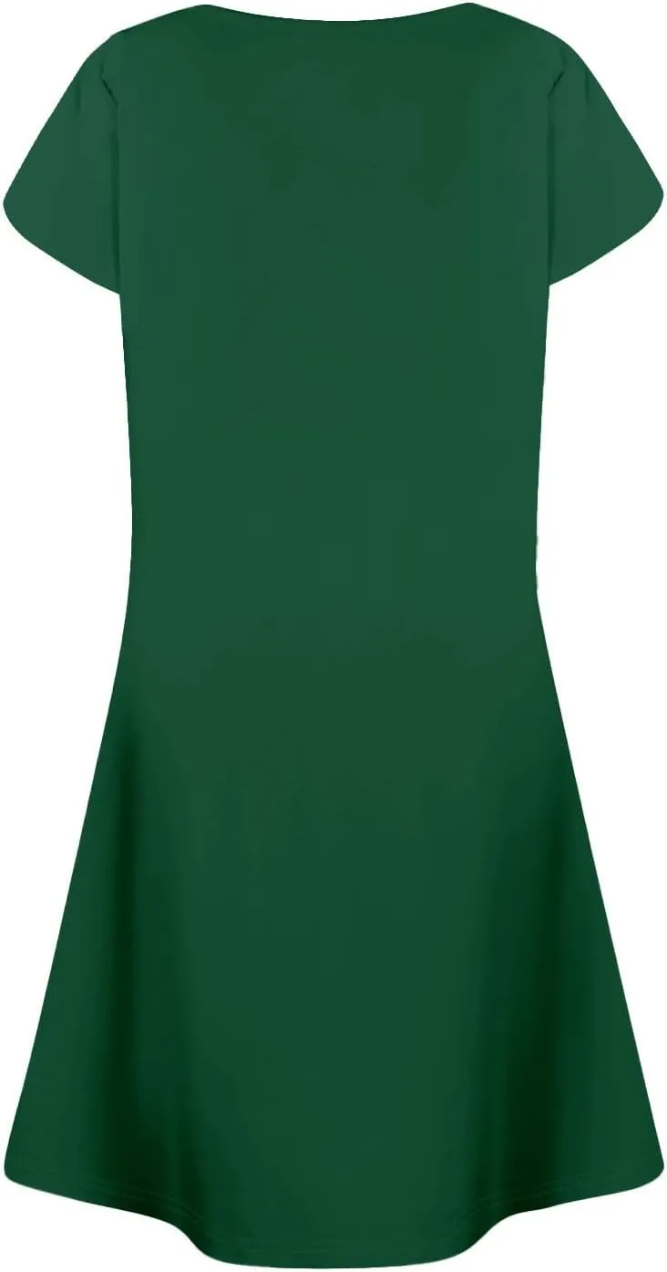 Summer Dresses for Women 2025 Casual T Shirt Dresses Crew Neck Floral Short Sleeve Dress Pleated Front Beach Dress