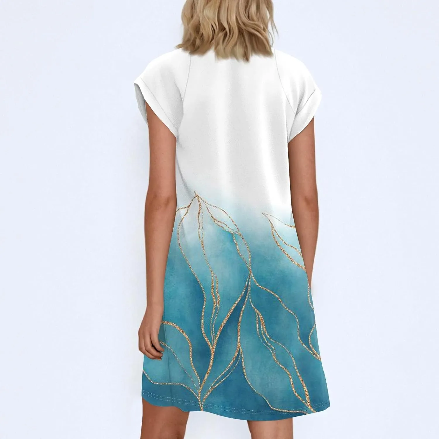 Summer Dresses for Women 2025 Print Short Sleeve T Shirt Dress Casual Cap Sleeve O Neck Loose Shift Mini Dresses