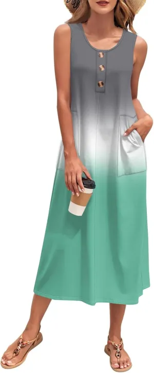 Summer Dresses for Women 2025 Sleeveless Button Down Maxi Dress Casual Loose Long Beach Sundress Travel Vacation Outfits