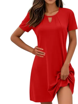 Summer Dresses for Women 2025 Summer Casual Round Neck Keyhole Short Sleeve Mini Dress Beach A Line T-Shirt Dress