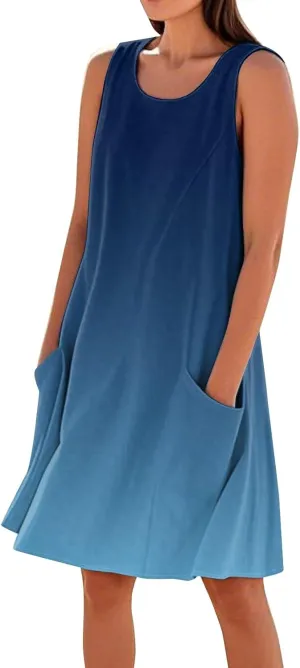 Summer Dresses for Women 2025 U Neck Loose Tank Dress Sleeveless Casual T Shirt Dress Beach Sundresses with Pockets