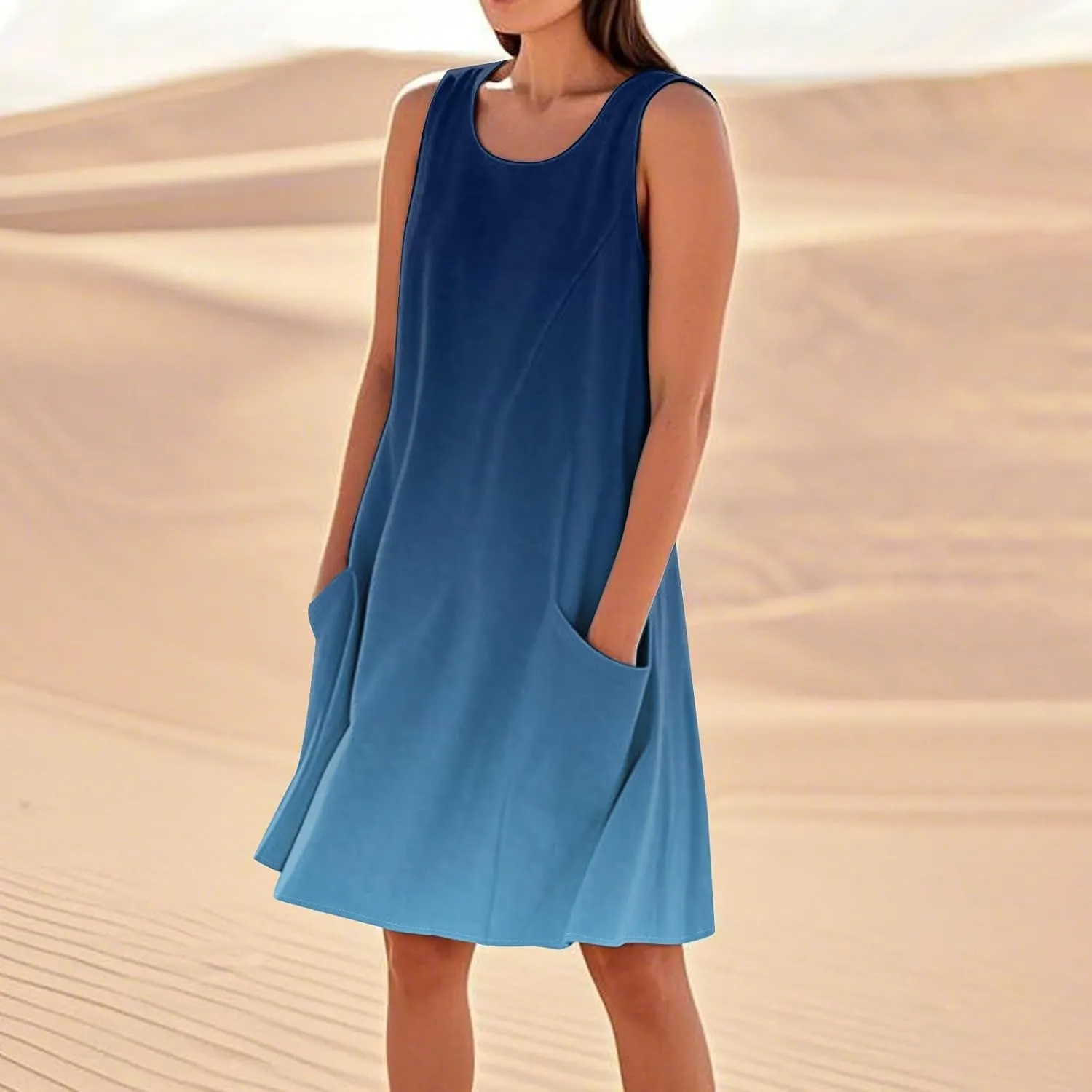 Summer Dresses for Women 2025 U Neck Loose Tank Dress Sleeveless Casual T Shirt Dress Beach Sundresses with Pockets