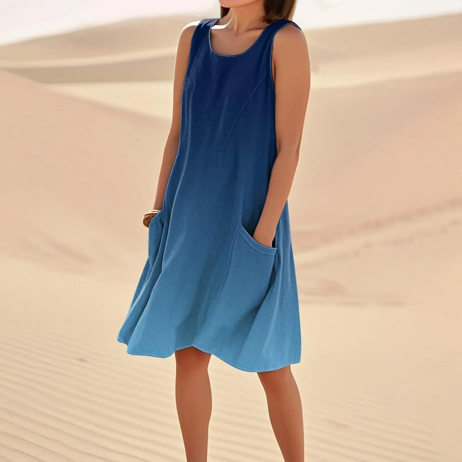 Summer Dresses for Women 2025 U Neck Loose Tank Dress Sleeveless Casual T Shirt Dress Beach Sundresses with Pockets