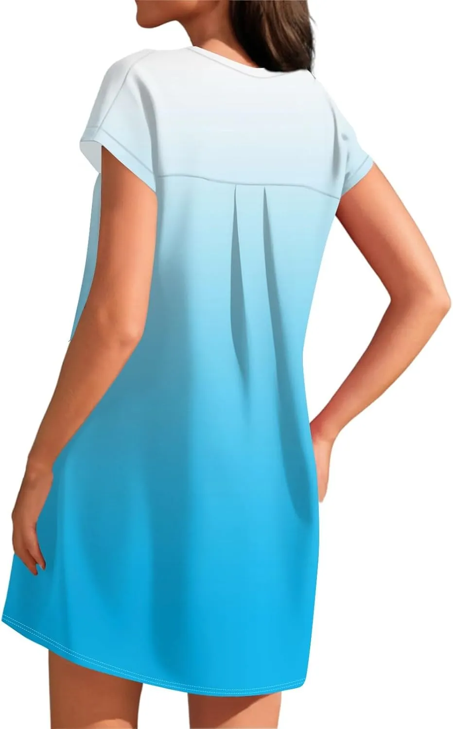 Summer Dresses for Women 2025s Casual Cap Sleeve Crewneck Loose Mini Dresses Casual Gradient Beach T Shirt Dres