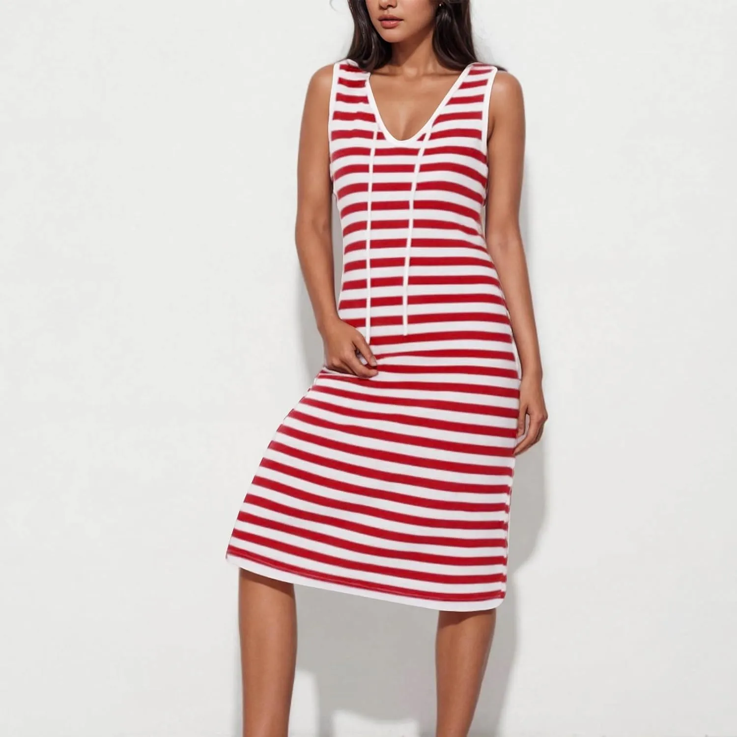 Summer Dresses for Women Striped Sleeveless Casual Sundresses Loose Fit Beach Cover Ups Trendy Tank Midi Sun Dress