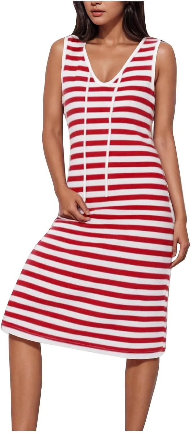 Summer Dresses for Women Striped Sleeveless Casual Sundresses Loose Fit Beach Cover Ups Trendy Tank Midi Sun Dress