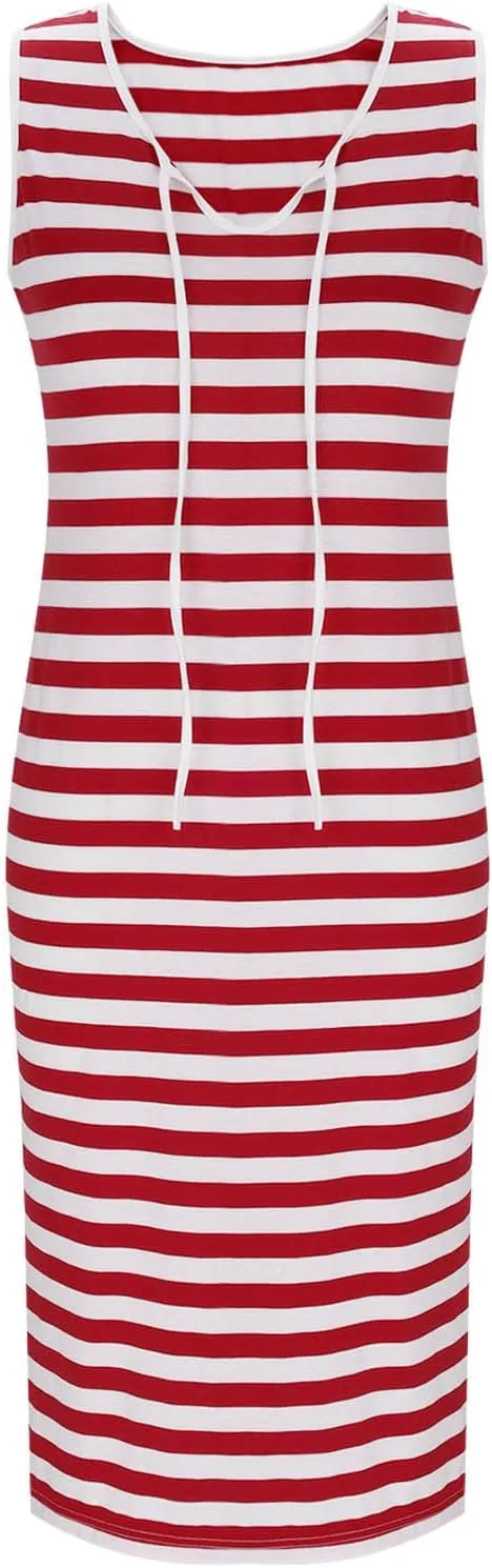Summer Dresses for Women Striped Sleeveless Casual Sundresses Loose Fit Beach Cover Ups Trendy Tank Midi Sun Dress