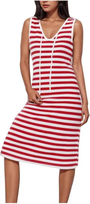 Summer Dresses for Women Striped Sleeveless Casual Sundresses Loose Fit Beach Cover Ups Trendy Tank Midi Sun Dress