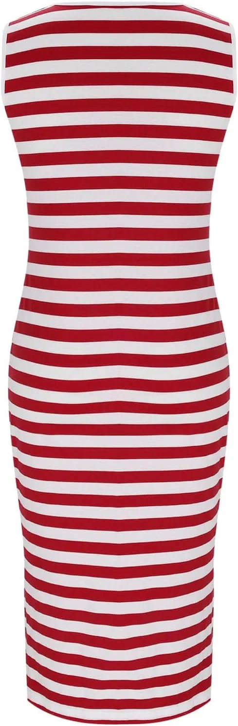 Summer Dresses for Women Striped Sleeveless Casual Sundresses Loose Fit Beach Cover Ups Trendy Tank Midi Sun Dress