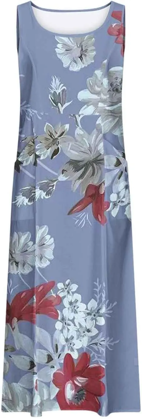 Summer Dresses for Womens Cotton Linen Sleeveless Maxi Dresses Casual Sun Dress Comfy Summer Beach Outfits with Pocket