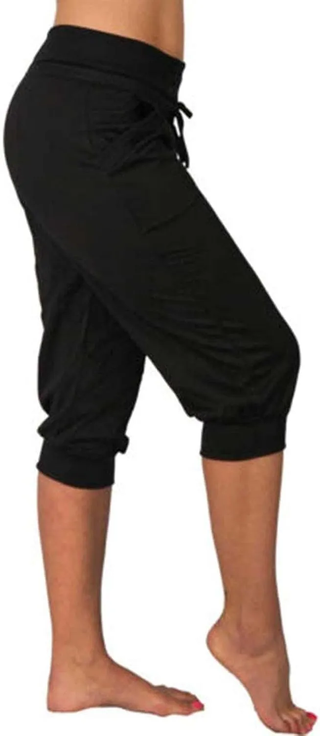 Summer Joggers for Women Casual Drawstring Low Waist Tapered Pants Stretch Slim Leg Capri Pants for Running
