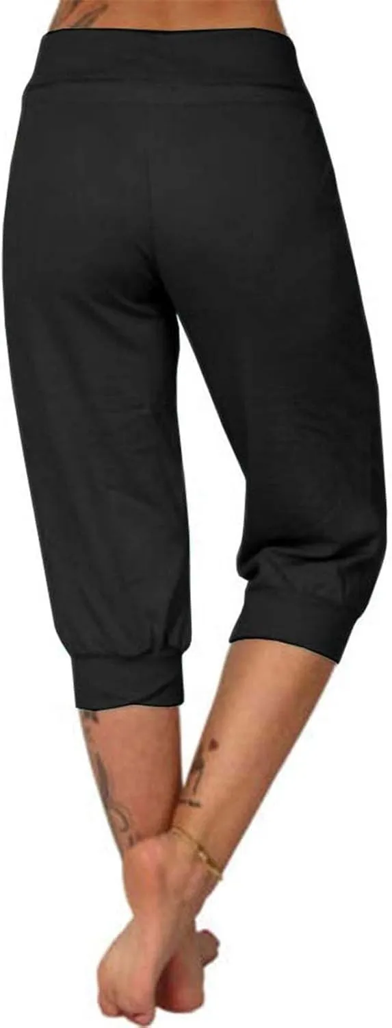 Summer Joggers for Women Casual Drawstring Low Waist Tapered Pants Stretch Slim Leg Capri Pants for Running