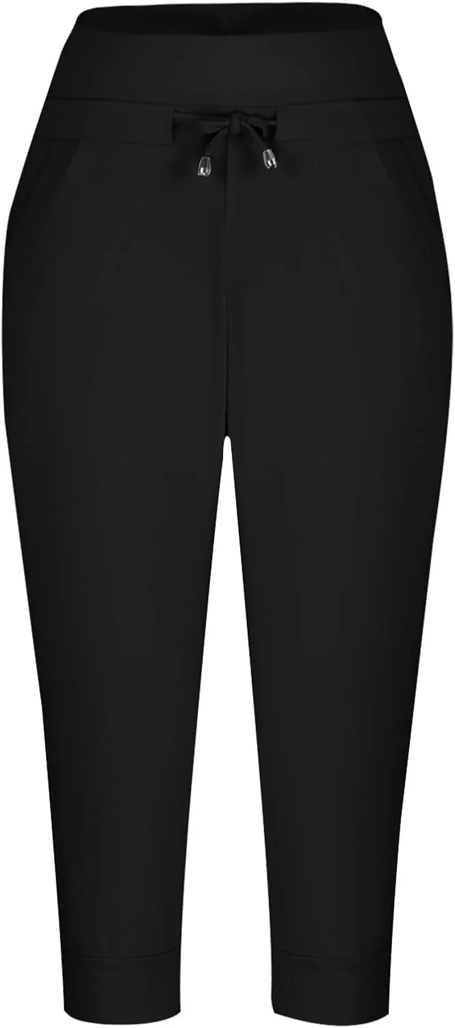 Summer Joggers for Women Casual Drawstring Low Waist Tapered Pants Stretch Slim Leg Capri Pants for Running