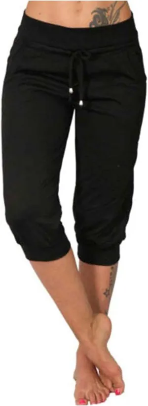 Summer Joggers for Women Casual Drawstring Low Waist Tapered Pants Stretch Slim Leg Capri Pants for Running