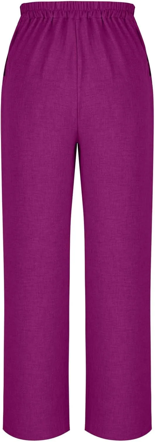 Summer Pants for Women Dressy Linen Pants Women Summer High Waisted Wide Leg Linen Pants Trousers with Pockets