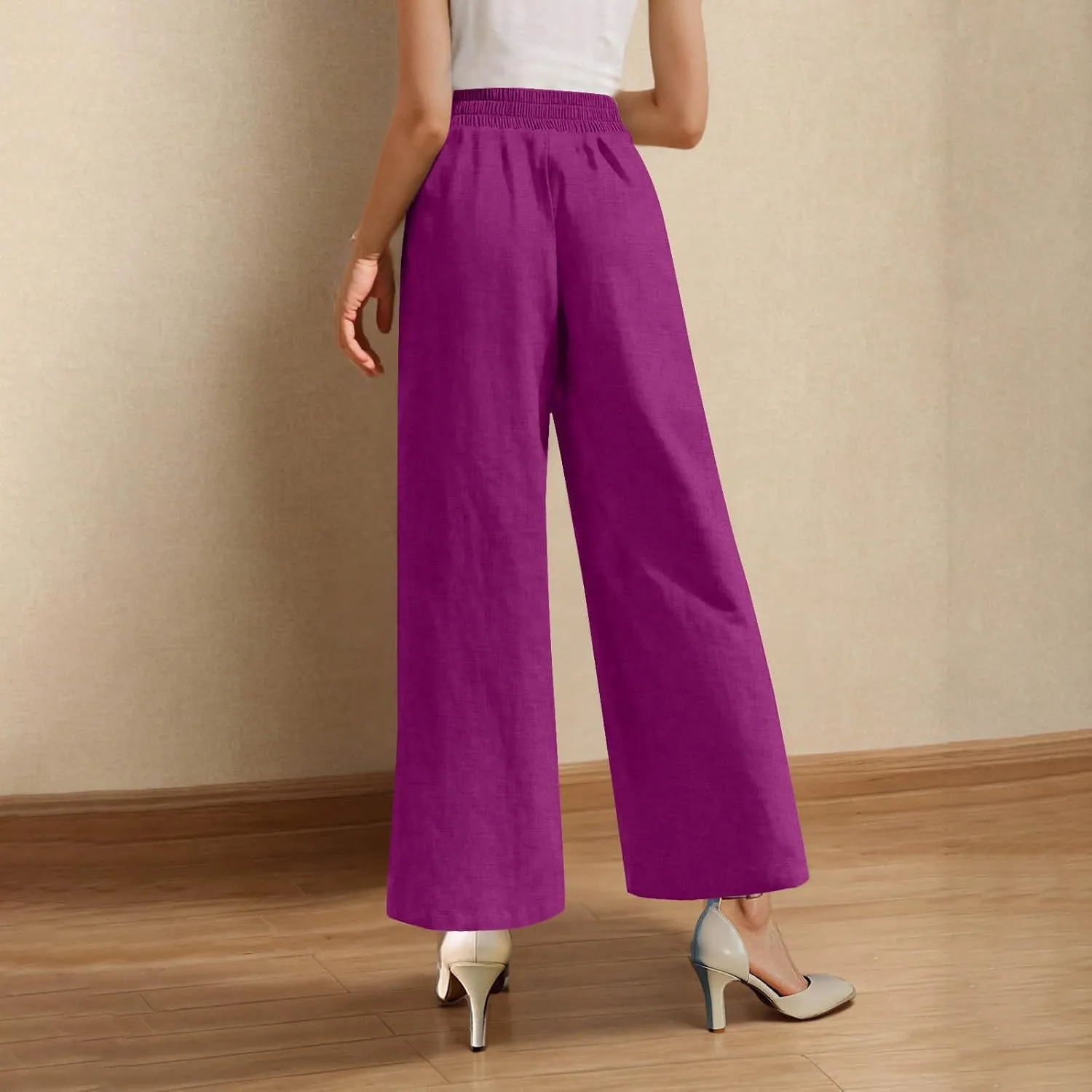 Summer Pants for Women Dressy Linen Pants Women Summer High Waisted Wide Leg Linen Pants Trousers with Pockets
