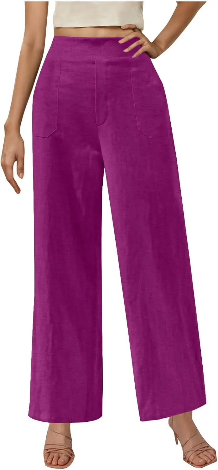 Summer Pants for Women Dressy Linen Pants Women Summer High Waisted Wide Leg Linen Pants Trousers with Pockets