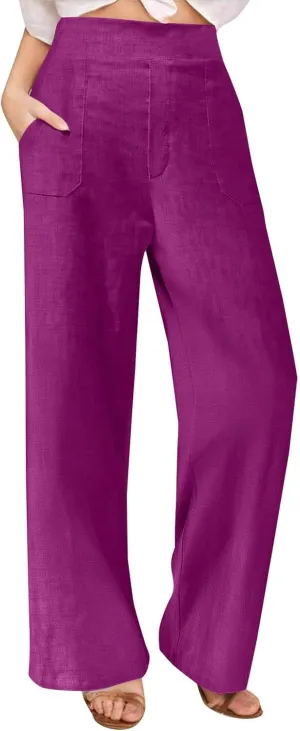 Summer Pants for Women Dressy Linen Pants Women Summer High Waisted Wide Leg Linen Pants Trousers with Pockets