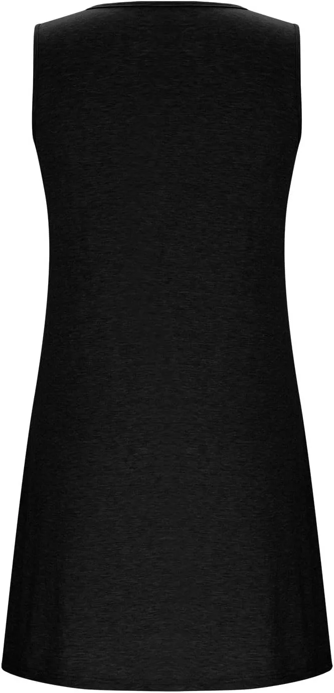 Sundresses for Women 2025 Casual Crew Neck Sleeveless Tank Dresses Solid Color Mini Dress with Pockets