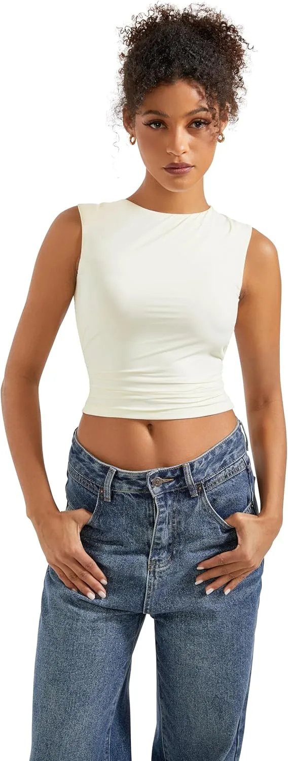 SUUKSESS Women Sexy Backless Tank Top Going Out Double Lined Y2k Basic Crop Tops