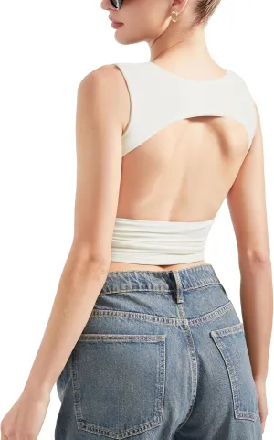 SUUKSESS Women Sexy Backless Tank Top Going Out Double Lined Y2k Basic Crop Tops