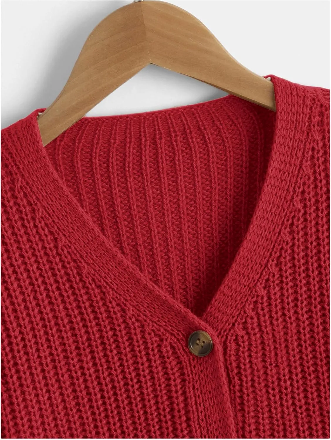 SweatyRocks Girl's Long Sleeve Drop Shoulder V Neck Button Front Ribbed Knit Cardigan Sweaters