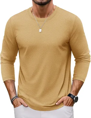TACVASEN Long Sleeve Shirts for Men Cotton Classic Crew-Neck Moisture Wicking Mens Undershirt Comfort Solid Tee Shirt