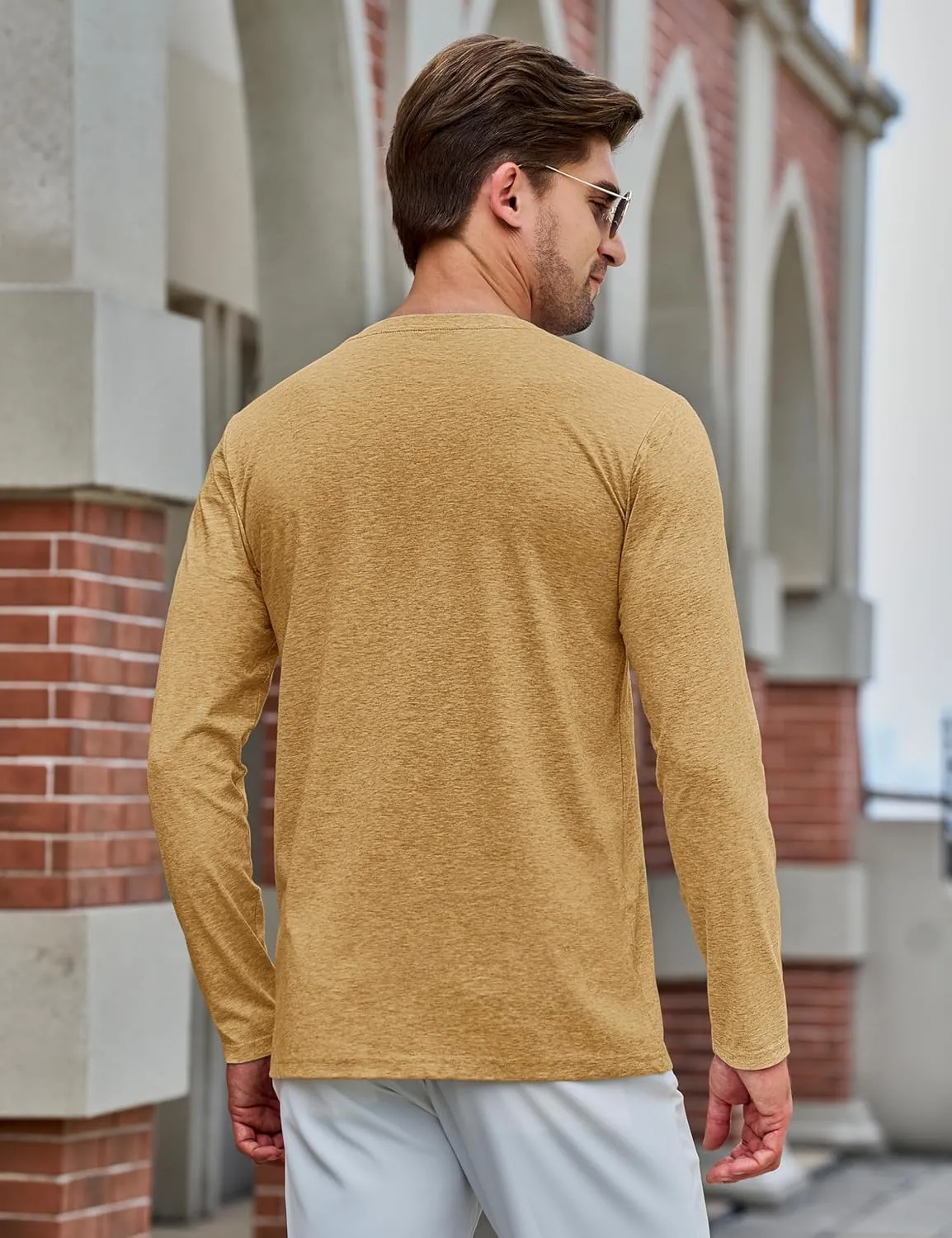 TACVASEN Long Sleeve Shirts for Men Cotton Classic Crew-Neck Moisture Wicking Mens Undershirt Comfort Solid Tee Shirt