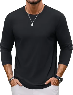 TACVASEN Long Sleeve Shirts for Men Cotton Classic Crew-Neck Moisture Wicking Mens Undershirt Comfort Solid Tee Shirt