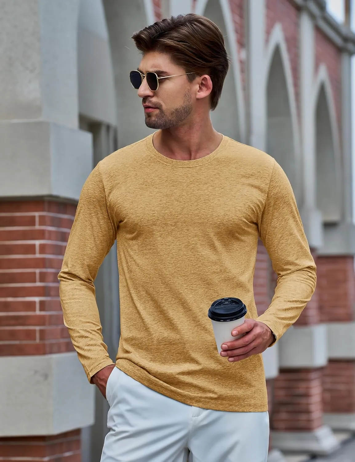 TACVASEN Long Sleeve Shirts for Men Cotton Classic Crew-Neck Moisture Wicking Mens Undershirt Comfort Solid Tee Shirt