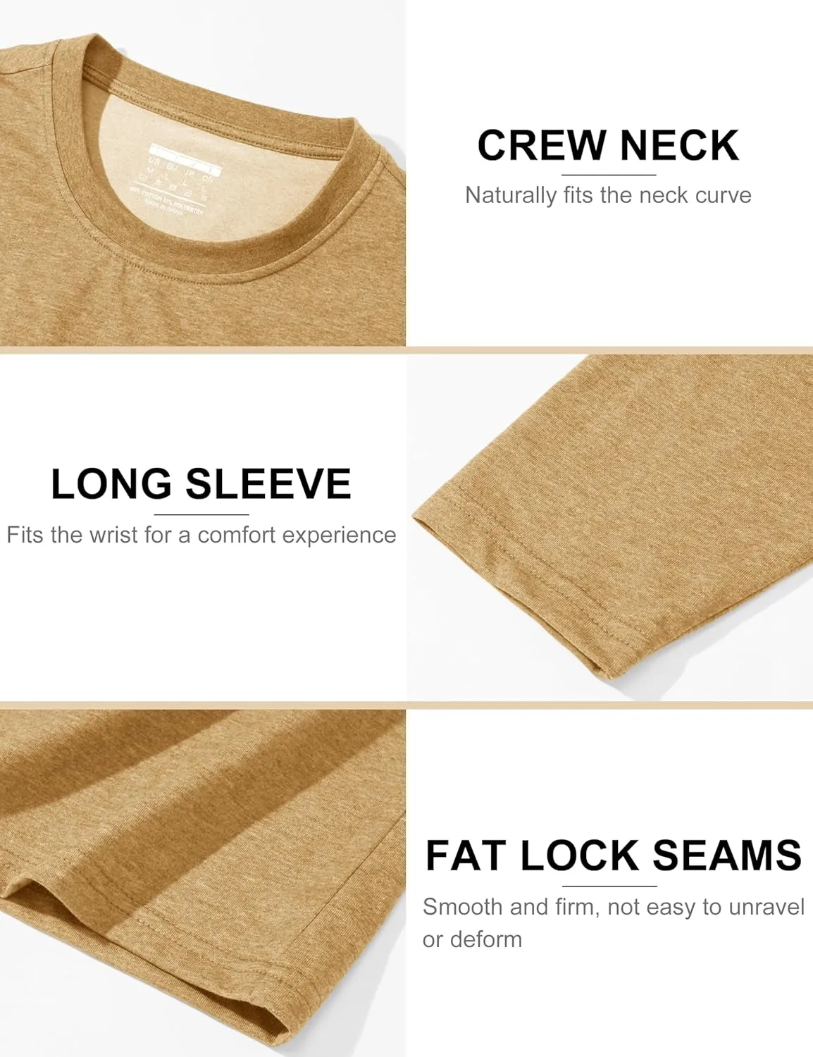 TACVASEN Long Sleeve Shirts for Men Cotton Classic Crew-Neck Moisture Wicking Mens Undershirt Comfort Solid Tee Shirt