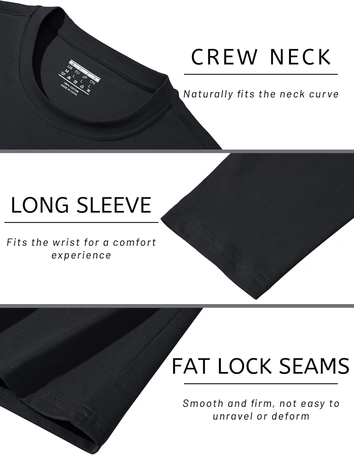 TACVASEN Long Sleeve Shirts for Men Cotton Classic Crew-Neck Moisture Wicking Mens Undershirt Comfort Solid Tee Shirt