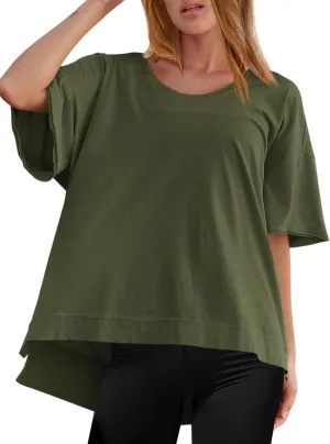 Tankaneo Womens Oversized Scoop Neck Tshirts Summer Casual Short Sleeve Tops Side Slit Loose Fit Basic Tee Shirts