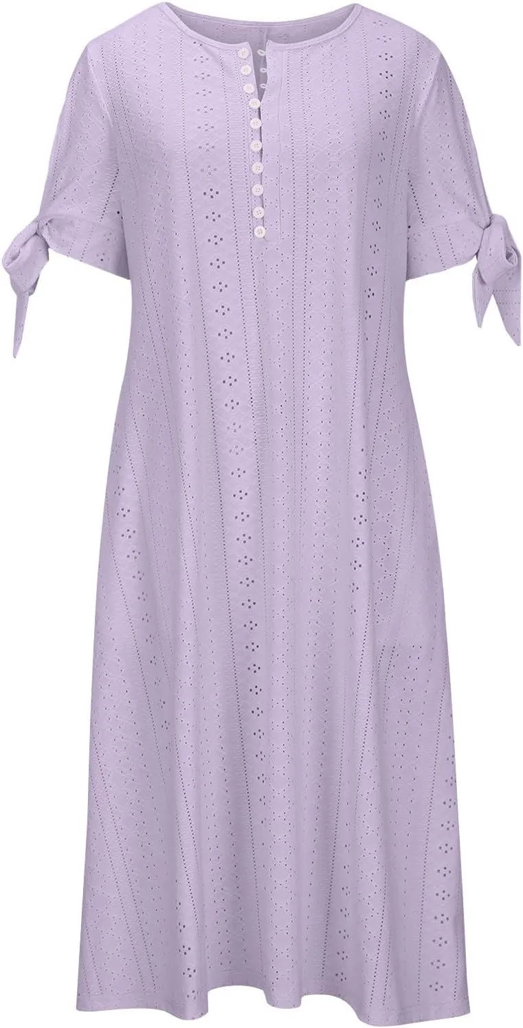 TARIENDY Eyelet Dress for Women 2025 Summer Boho Dresses Casual Short Sleeve Midi Dress Beach Vacation Outfits with Pockets
