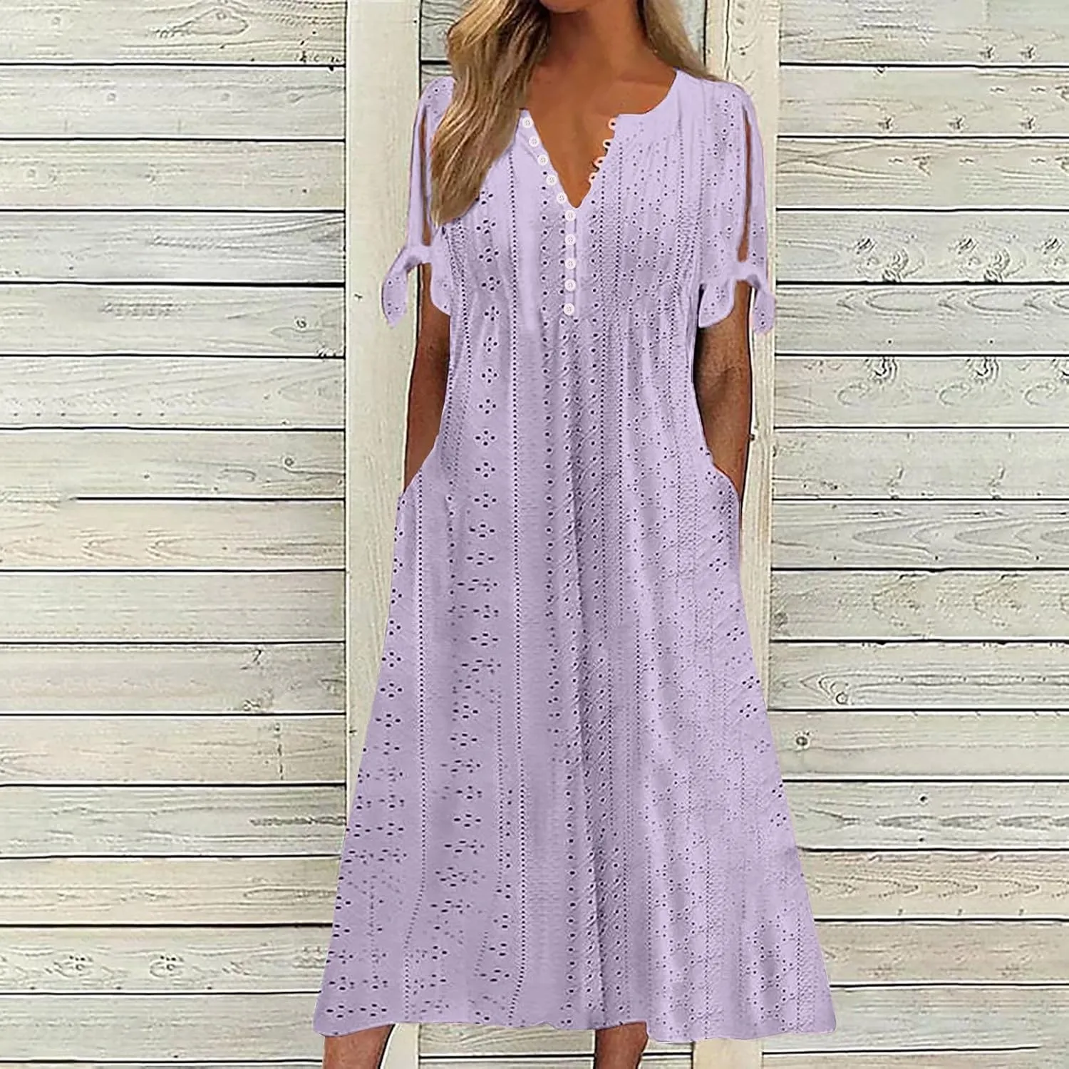 TARIENDY Eyelet Dress for Women 2025 Summer Boho Dresses Casual Short Sleeve Midi Dress Beach Vacation Outfits with Pockets