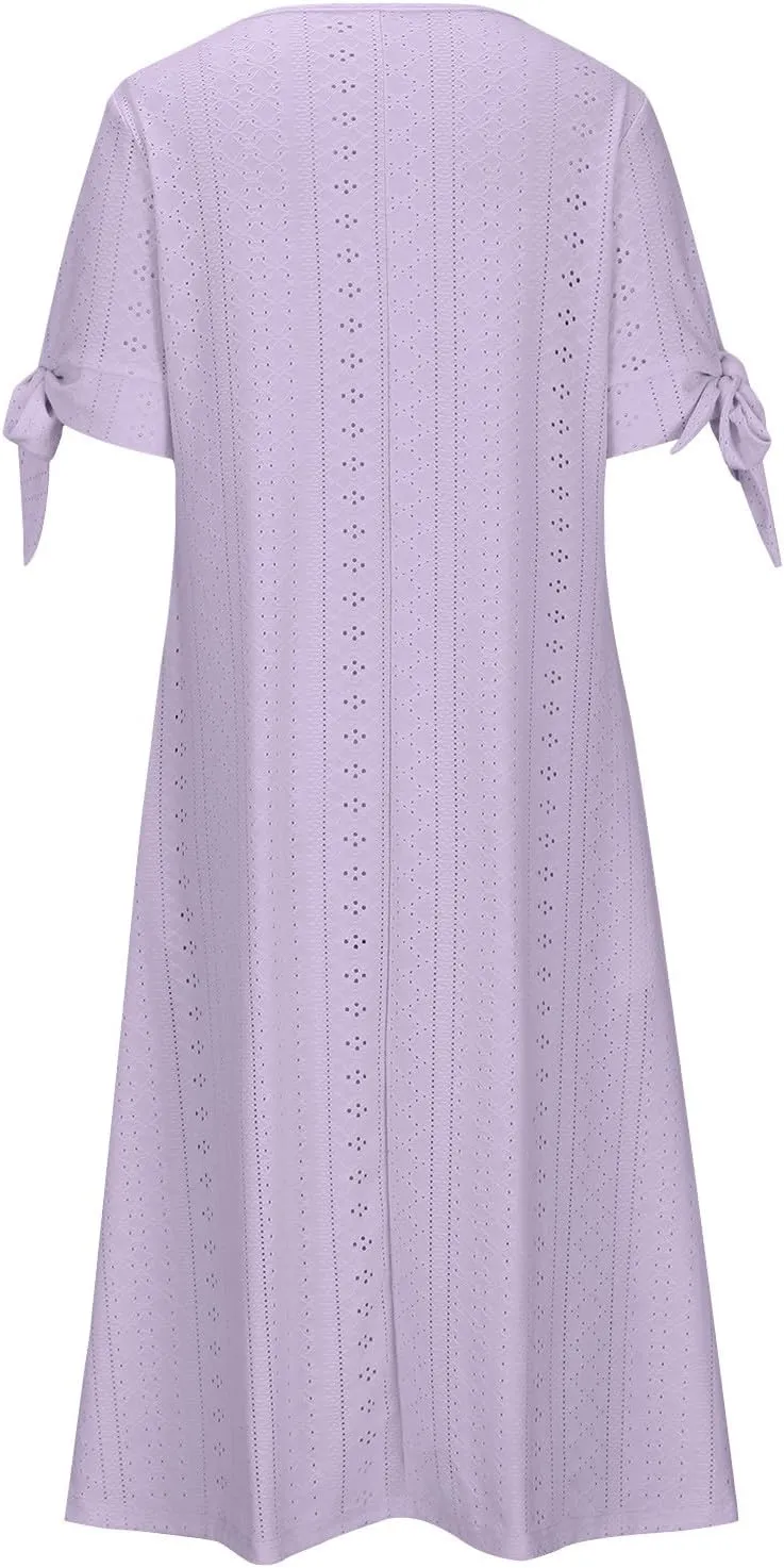 TARIENDY Eyelet Dress for Women 2025 Summer Boho Dresses Casual Short Sleeve Midi Dress Beach Vacation Outfits with Pockets