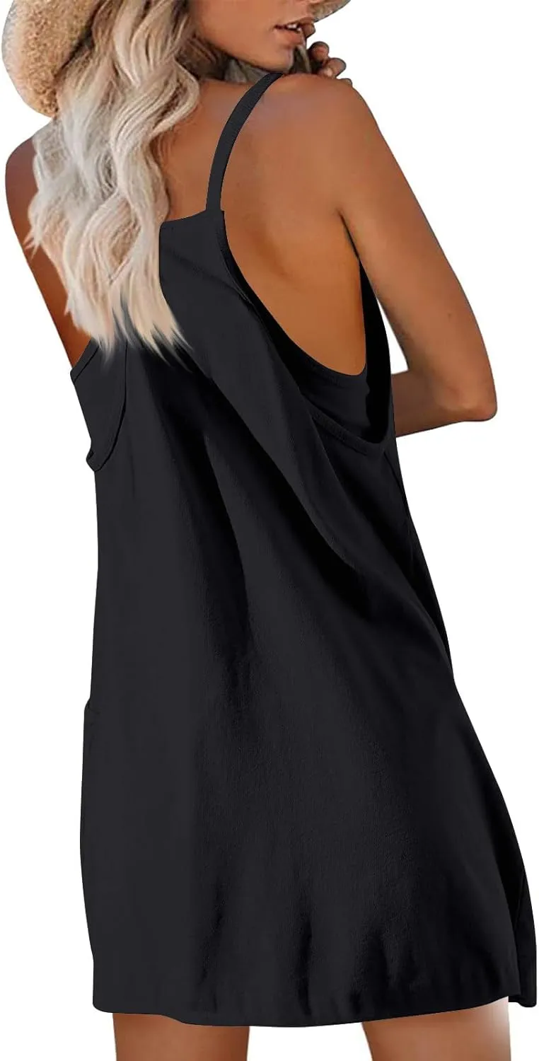 Tennis Dresses for Women Women's Summer Sleeveless Athletic Dress Spaghetti Strap Short Flapper Dresses with Pockets
