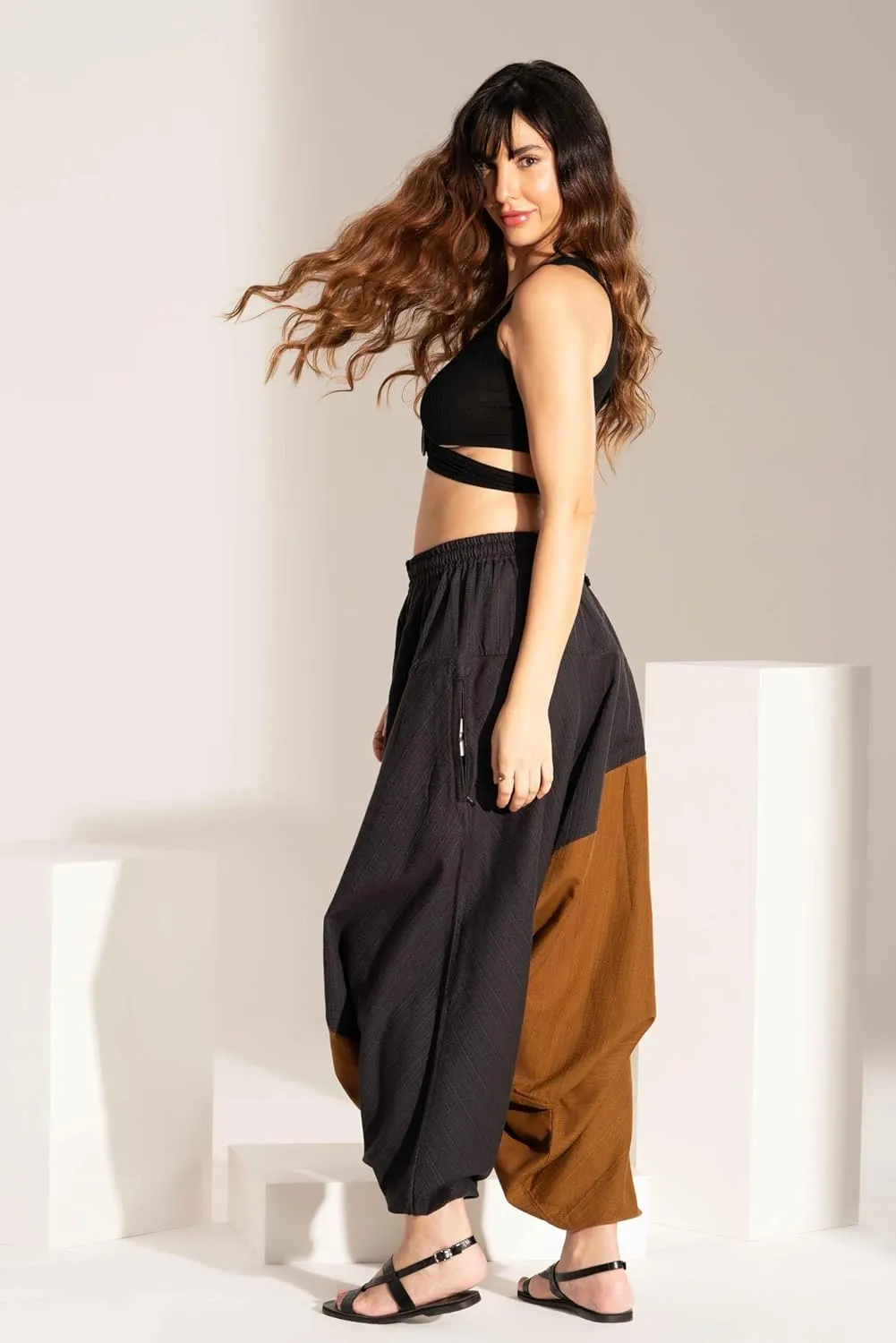 The Veshti Company Boho Wide Leg Yoga Pants Pyjama Parachute Pant with Pockets for Women Cotton Loose Flowy Lounge Harem Pant