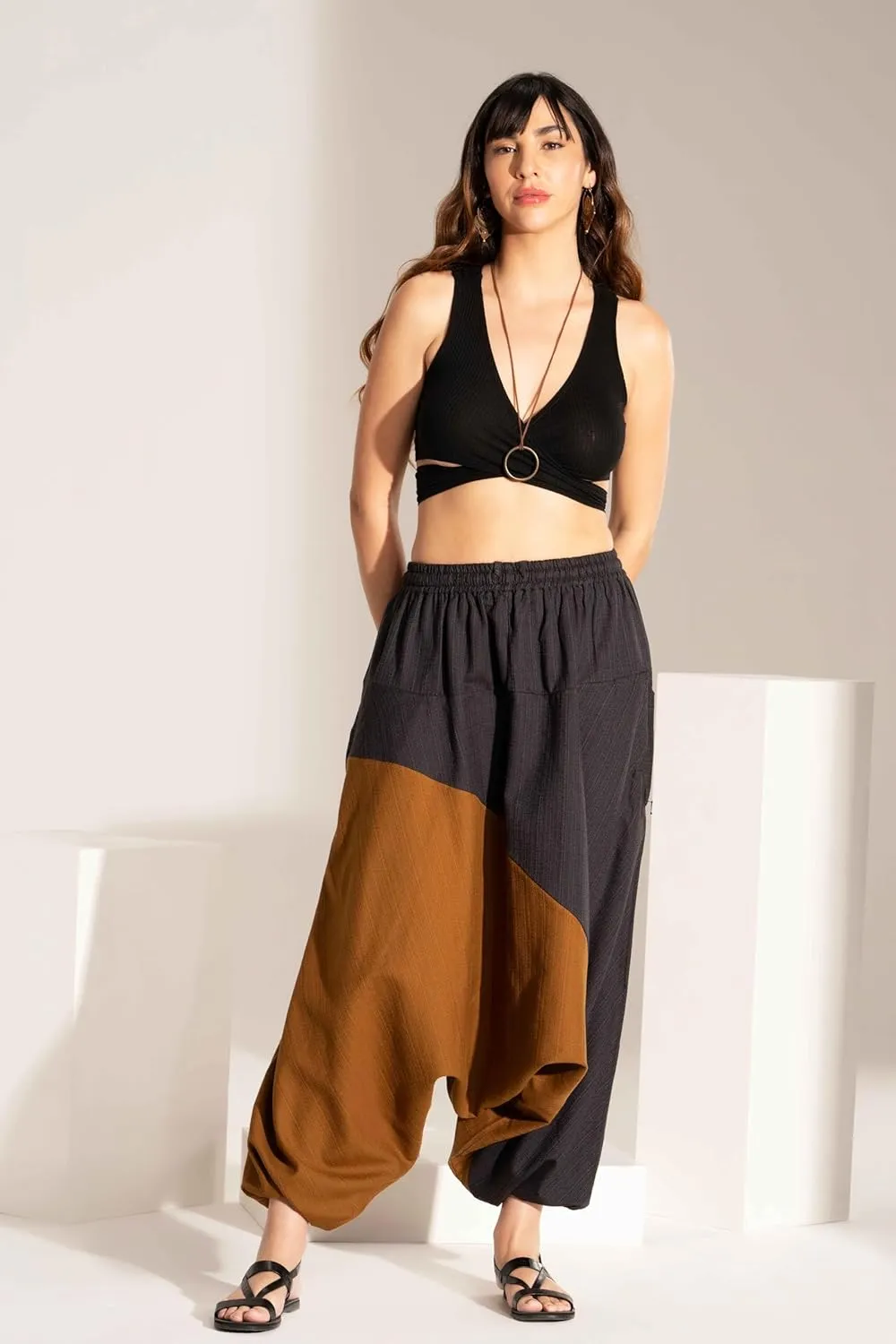 The Veshti Company Boho Wide Leg Yoga Pants Pyjama Parachute Pant with Pockets for Women Cotton Loose Flowy Lounge Harem Pant