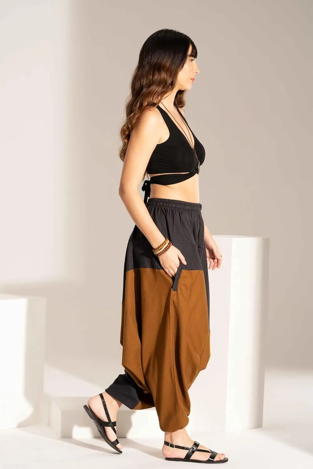 The Veshti Company Boho Wide Leg Yoga Pants Pyjama Parachute Pant with Pockets for Women Cotton Loose Flowy Lounge Harem Pant