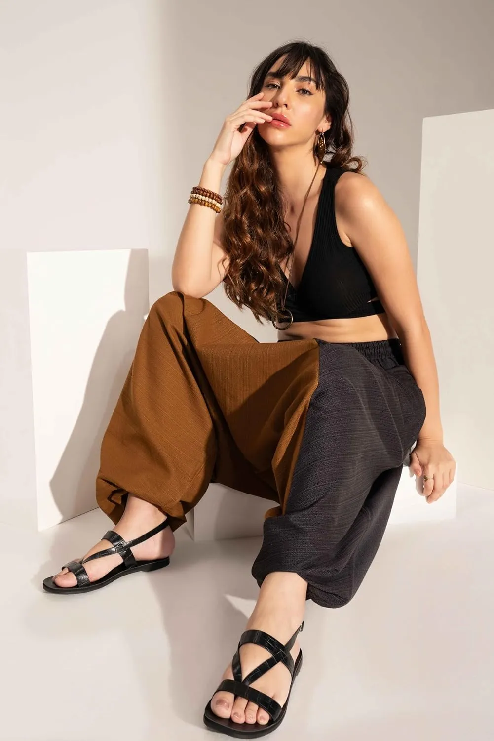 The Veshti Company Boho Wide Leg Yoga Pants Pyjama Parachute Pant with Pockets for Women Cotton Loose Flowy Lounge Harem Pant