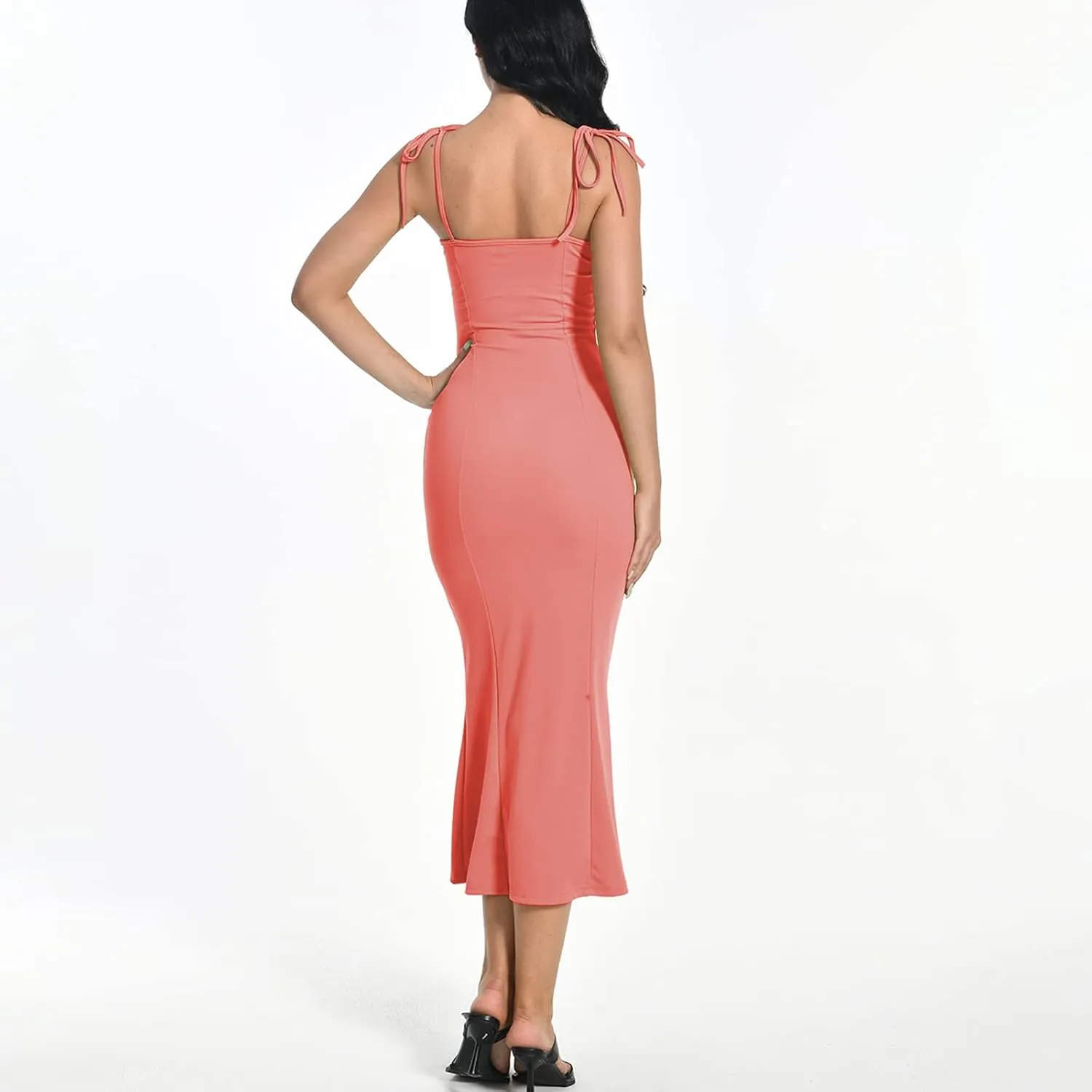 TICIFEN Women Sexy Spaghetti Strap Sleeveless Maxi Dress Backless Bodycon Ruched Long Dresses Elegant Club Party Formal Dress