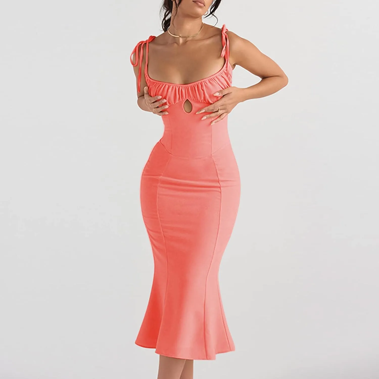 TICIFEN Women Sexy Spaghetti Strap Sleeveless Maxi Dress Backless Bodycon Ruched Long Dresses Elegant Club Party Formal Dress